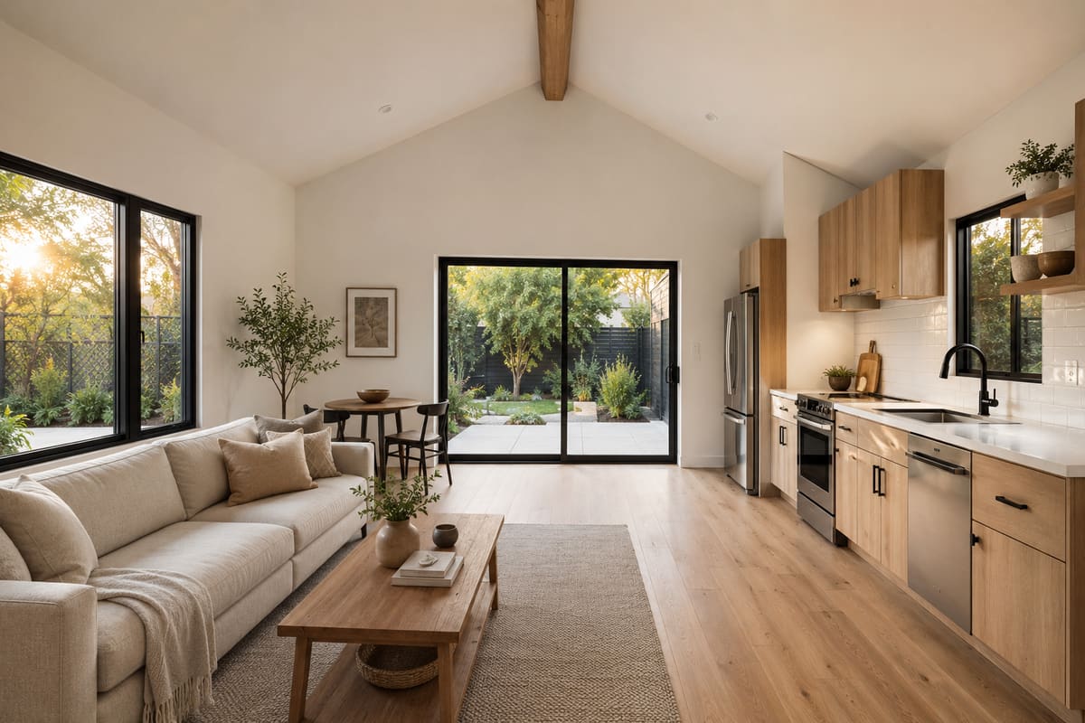 Bright ADU interior living room with modern finishes