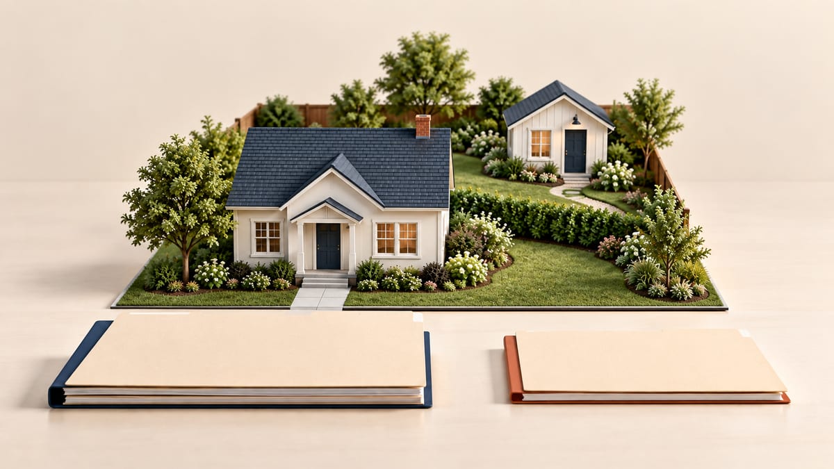 Conceptual main home and detached ADU with separate financing documents.