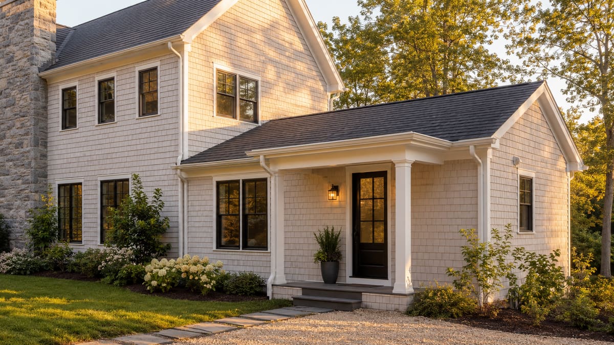 Finished detached ADU cottage with tidy landscaping and covered porch
