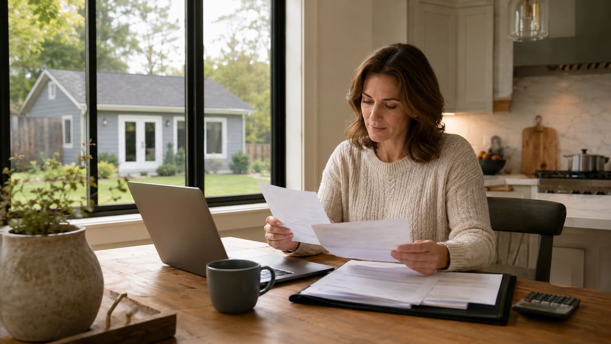 Homeowner reviewing ADU financing documents at a kitchen table