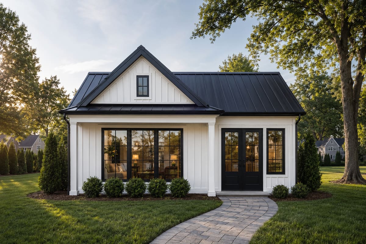 The Merritt — one-bedroom detached modular ADU exterior in a landscaped Connecticut yard